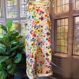 Floral Sleeveless Jumpsuit Romper Overalls XL Garden Shoulder Ties Can Cuff Boho